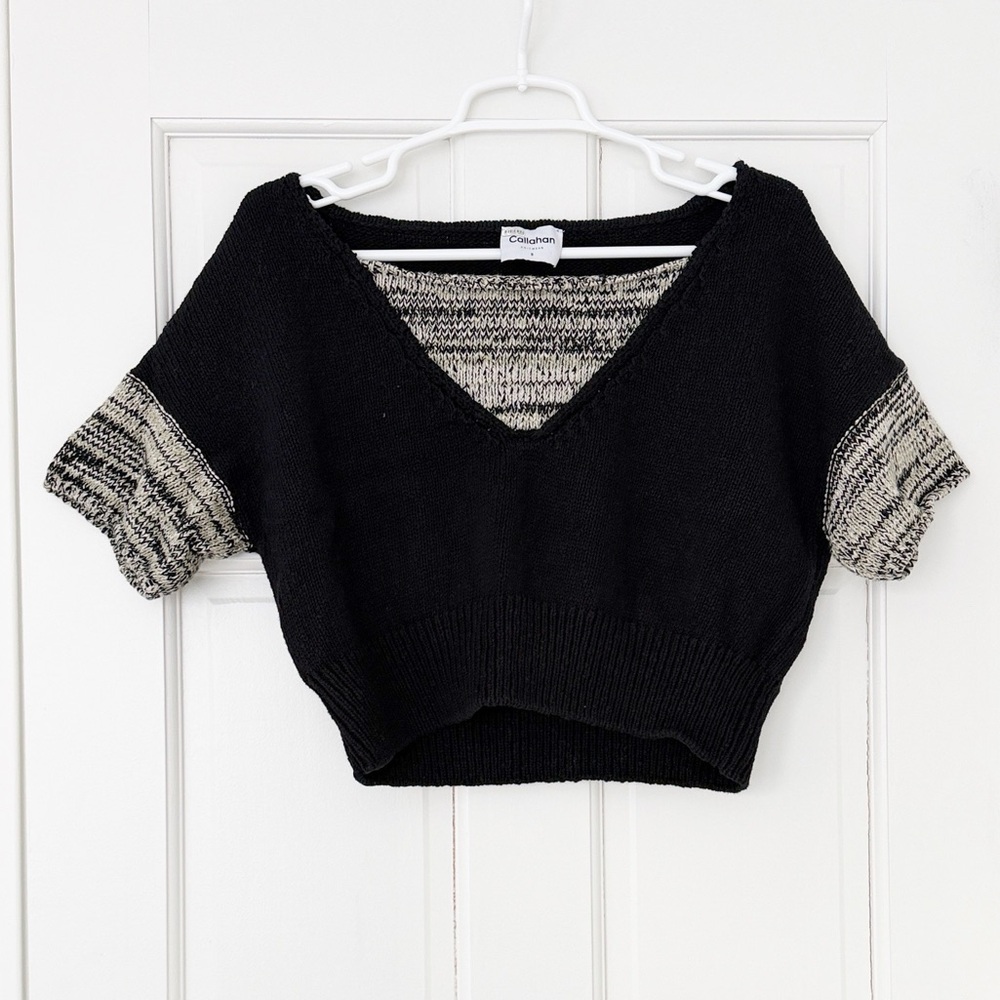 CALLAHAN KNITWEAR sweater size S black green shortsleeve cotton Anthropologie